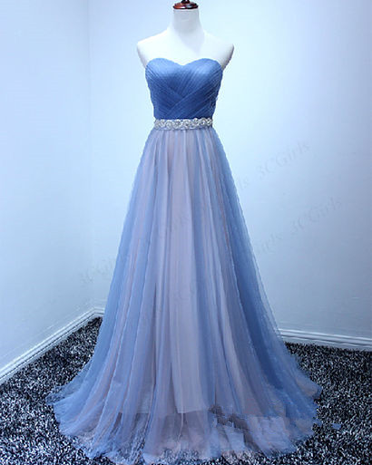 Beautiful Tulle Handmade Sweetheart Long Prom Dress, Prom Gowns,strapless Evening Dresses