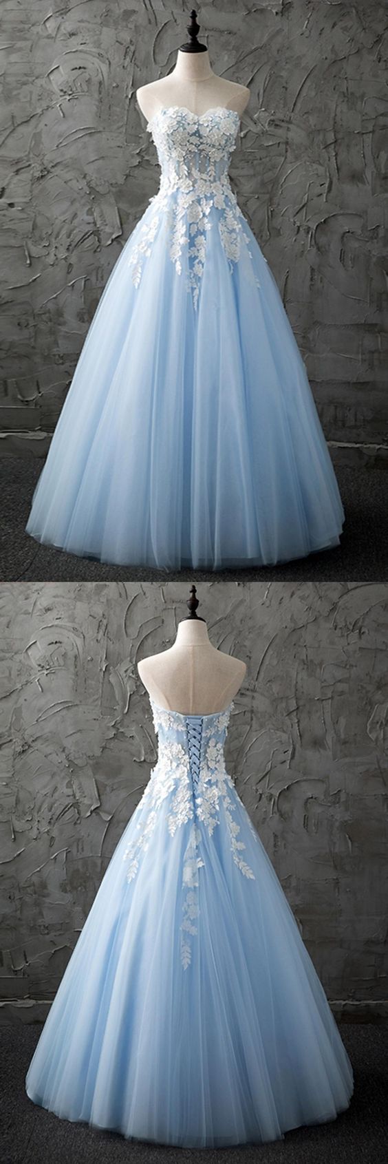 Sweetheart Blue Tulle Long Customized Evening Dress With Appliques