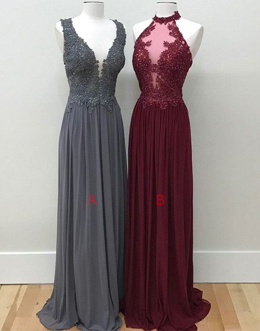 Gray Lace Evening Dress, Burgundy Lace Formal Dress, Burgundy Prom Dress For Teens