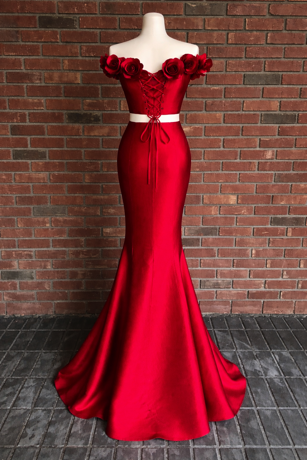 chinese dress ladies Red Off-Shoulder Ruffle Mermaid Prom Dress with High Slit