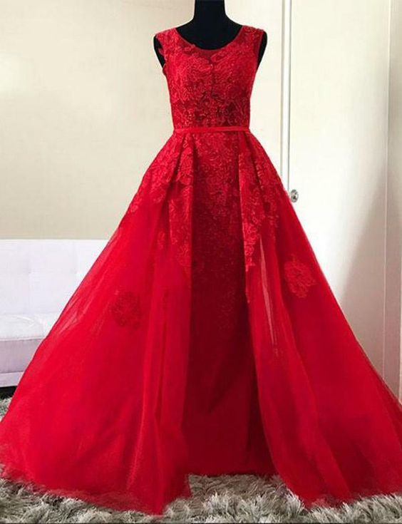 Red Prom Dress,lace Evening Dress, Dance Dresses, Graduation School Party Gown
