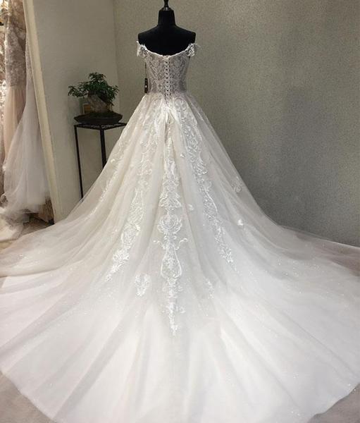 Sexy Strapless Wedding Dress, White Big Drag Wedding Dress, Lace Decals ...