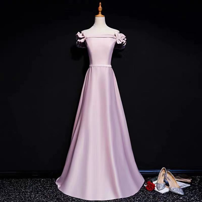 Pink Party Dress Off Shoulder Evening Dress Satin Long Prom Dress Backless Formal Dress