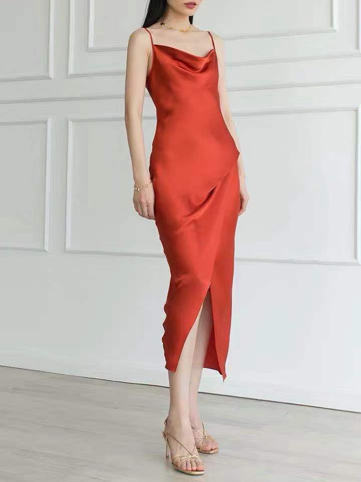 strapless open back dress Charming Spaghetti Straps Red Sheath Long Prom Evening Dresses with Split main image 1