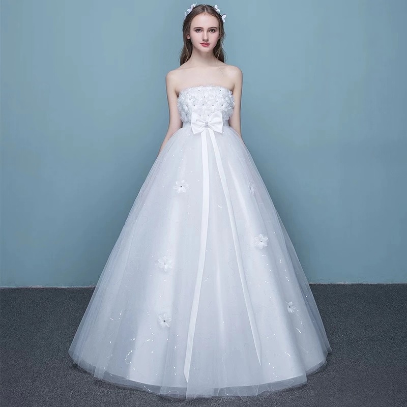 White Wedding Dress High Waist Wedding Dress Flower Bright Drill Wedding Dress Strapless Wedding Dress Lace Tulle Wedding Dress