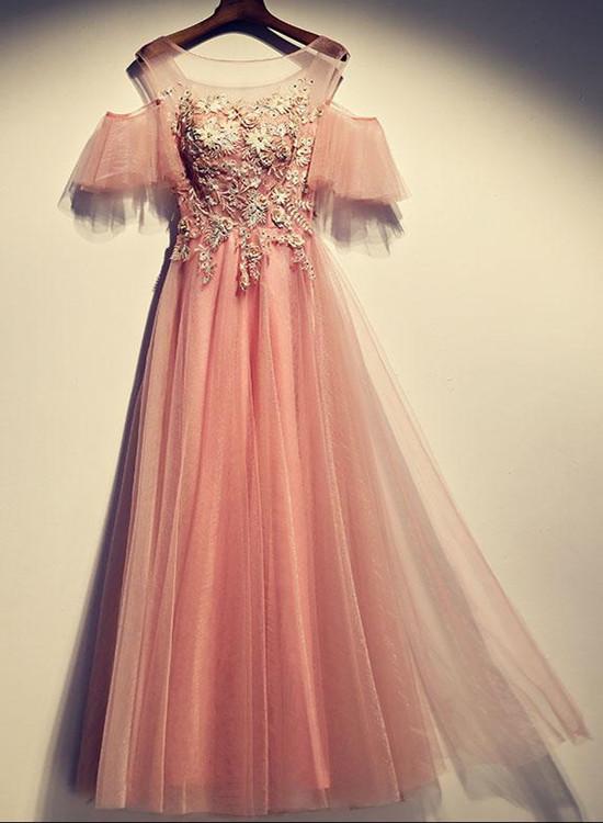 Dark Pink Party Dress Off Shoulder Evening Dress Tulle Applique Prom Dress