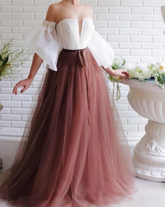 Off Shoulder Formal Prom Dresses Dress A-line Party Dress Beads Celebrity Party Gowns Dubai Tulle Sweep Train Evening Dress
