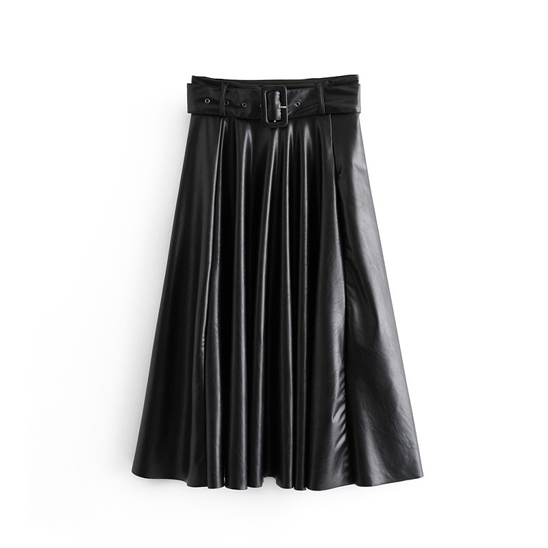 Fake leather skirt with belt for fall 2020