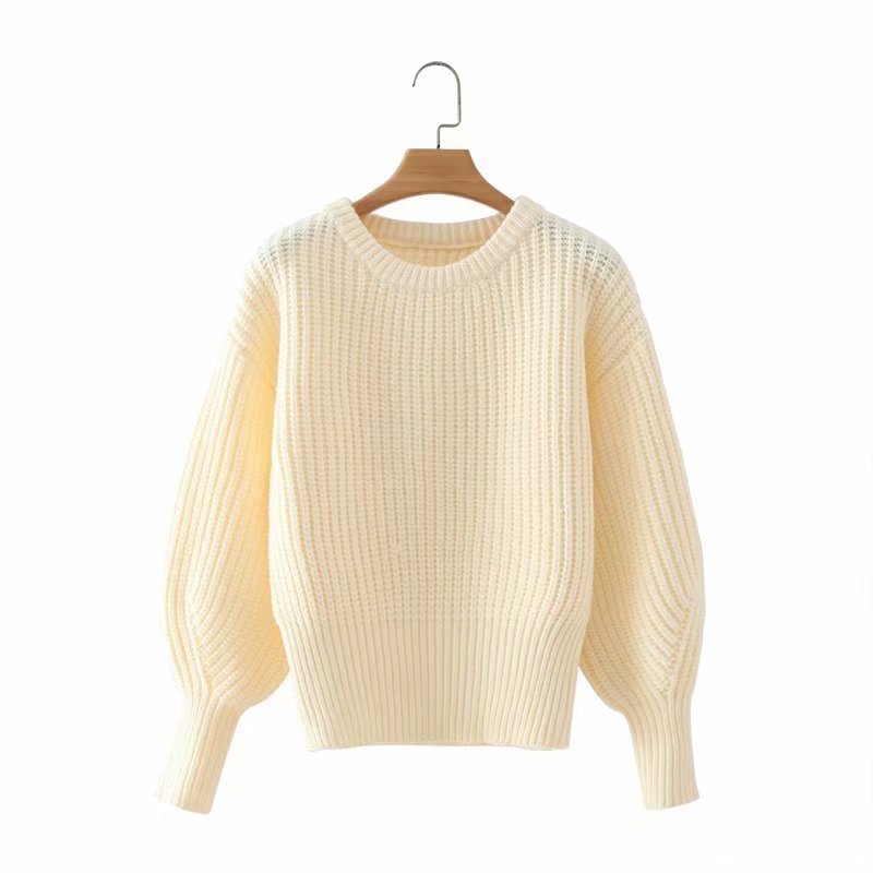 Autumn Winter Fund Languid Loose Round Neck Bubble Sleeve Knit Sweater