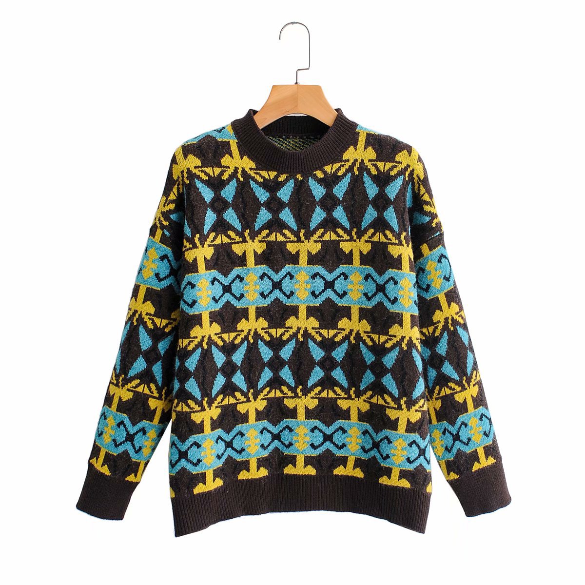 Retro Loose-fitting Haraju-pop Patterned Pullovers With Long Sleeves