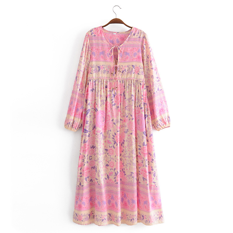 Autumn Rayon Positioning Flower Long-sleeved Holiday Dress