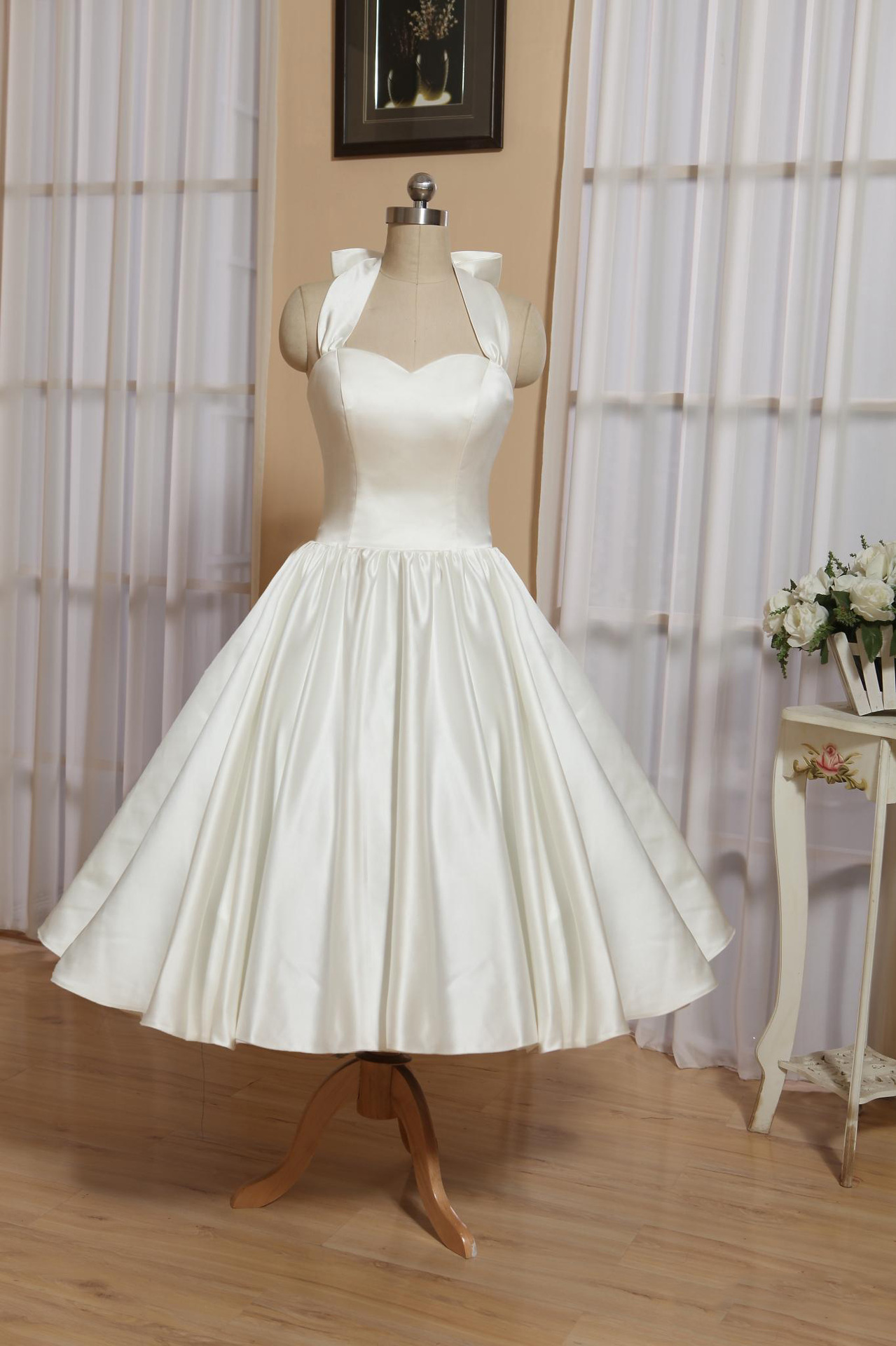 Halter Neck Prom Dress, White Homecoming Dress, Satin Party Dress, Formal Dress Cute Mini Dress,custom Made