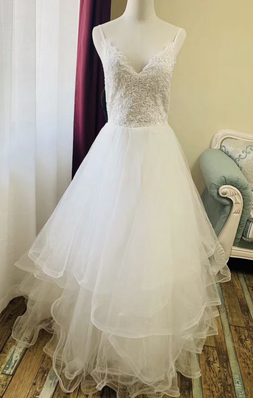 Spaghetti Strap Prom Dress, White Bridal Dress,high Quality Lace Party Dress,custom Made