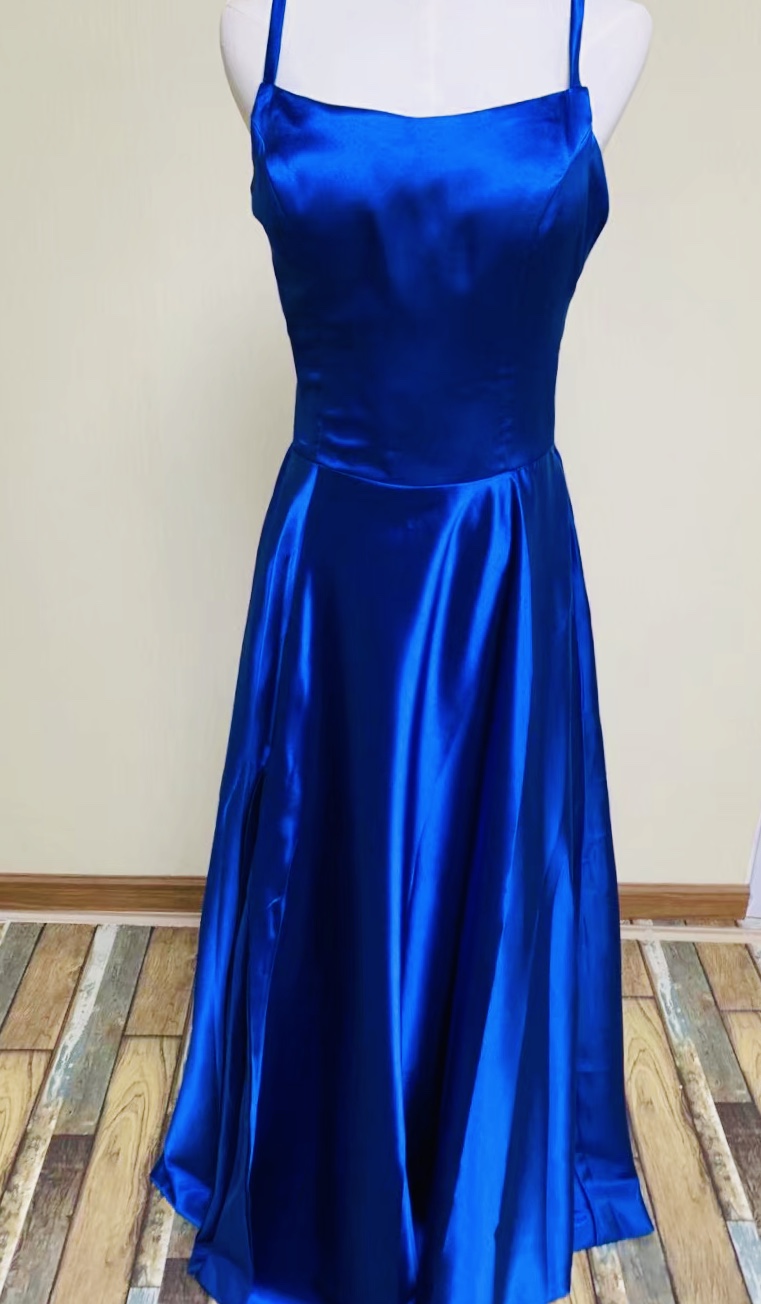 Spaghetti Straps Evening Dress,royal Blue Party Dress,sexy Maxi Dress,high Quality Glossy Satin,