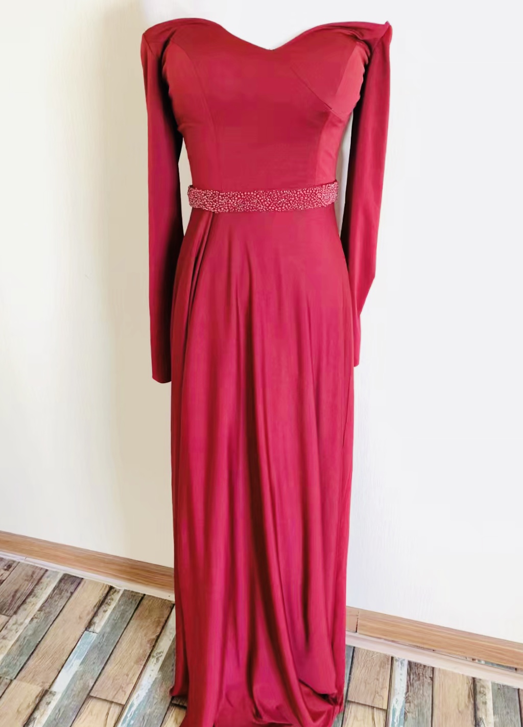 Long Sleeve Prom Dress,red Party Dress,off Shoulder Evening Dress,back Zipper,