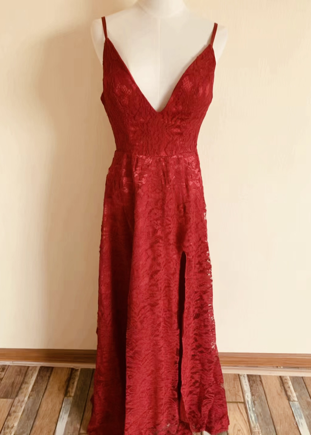 Spaghetti Strap Prom Dress,red Party Dresss,lace Sexy Dress