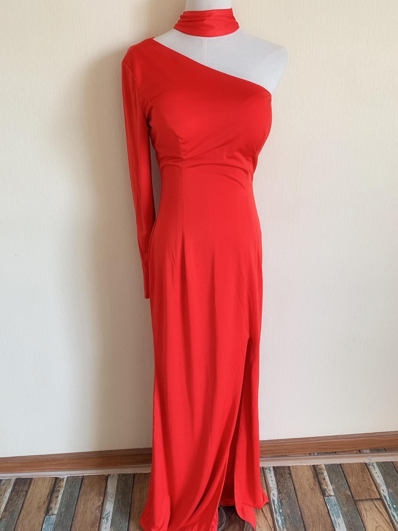 One Shoulder Prom Dress,red Party Dress,sexy Evening Dress,back Zipple,