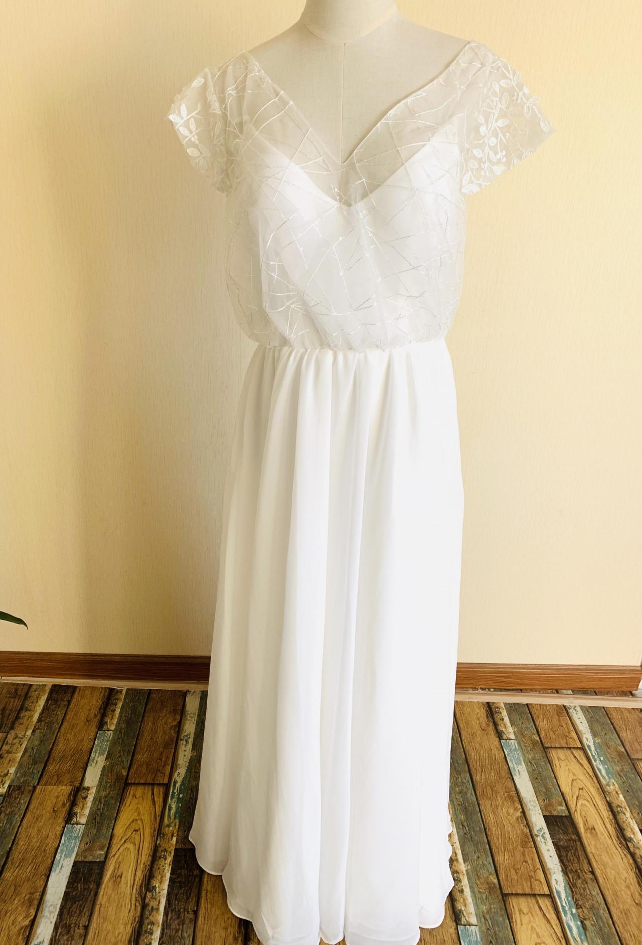 Cap Sleeve Prom Dress,chiffon Party Dress,simple Bridal Dress,