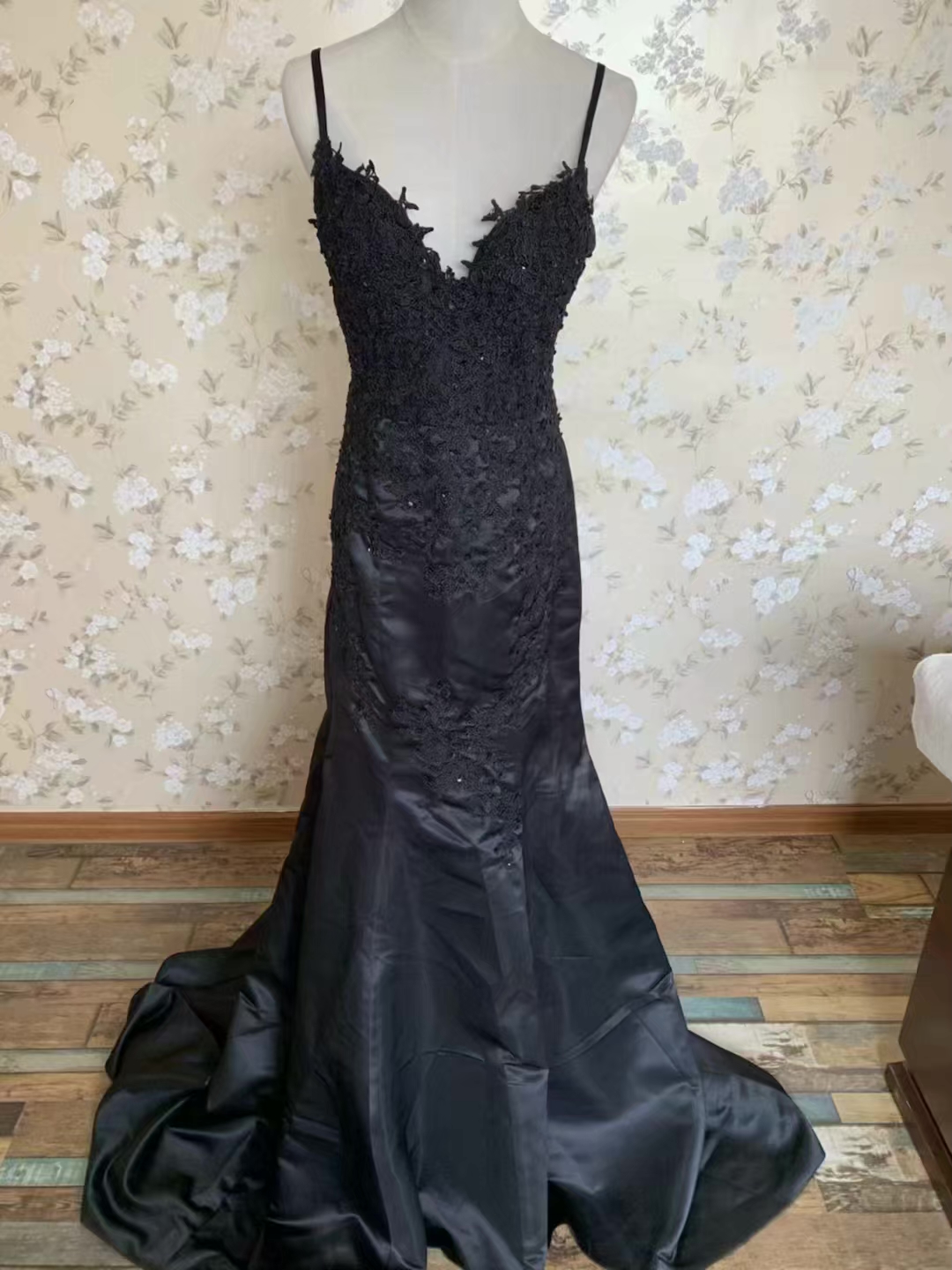 Spaghetti Strap Prom Dress,black Party Dress,mermaid Evening Dress,custom Made