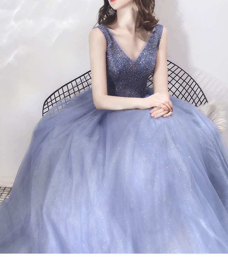 V-neck Party Dress, , Noble Wedding Dress, Fairy Blue Dress, Haute Couture,custom Made