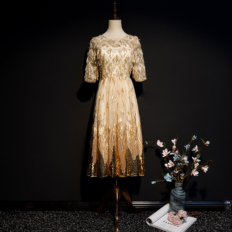 Gold Sequins,daily Dress, Socialite Dress, Temperament Party Dress,custom Made