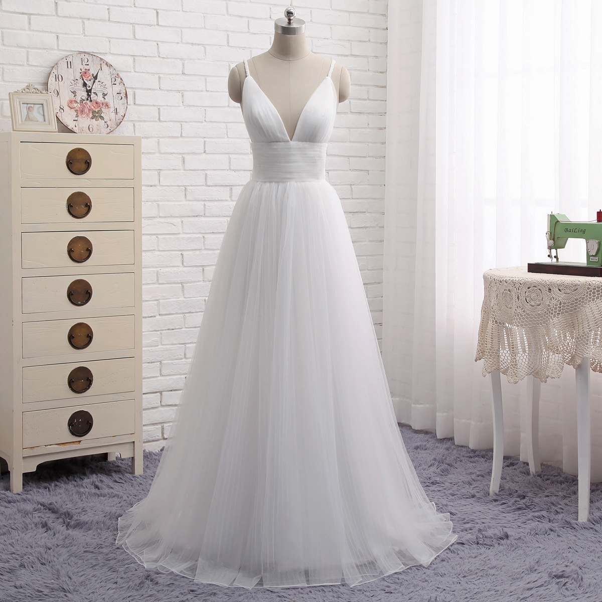 Spaghetti Strap Evening Dress, White Wedding Dress, Beach Bridal Dress,custom Made