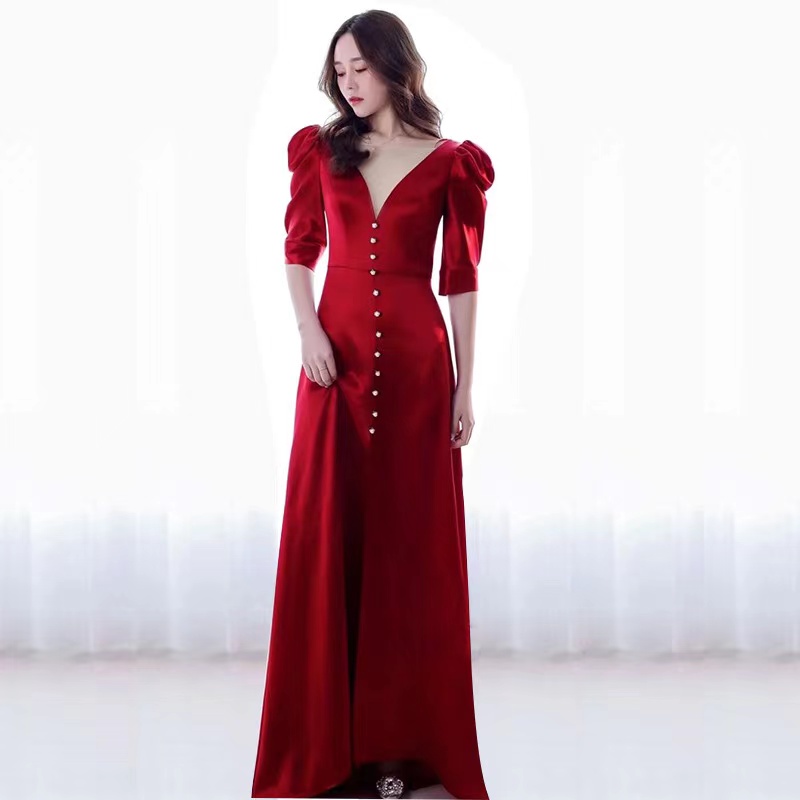 Red Slim Dress, Sexy Little Tail, V-neck Evening Dress,custom Made