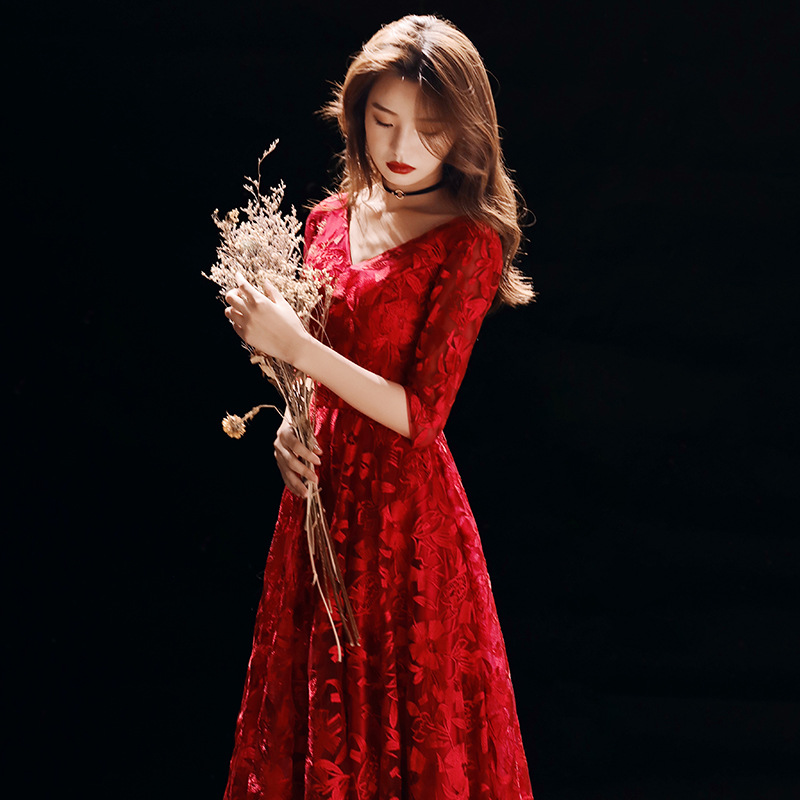 Lace Red Prom Dress, Elegant Evening Dress, V-neck Charming Party Dress,custom Made