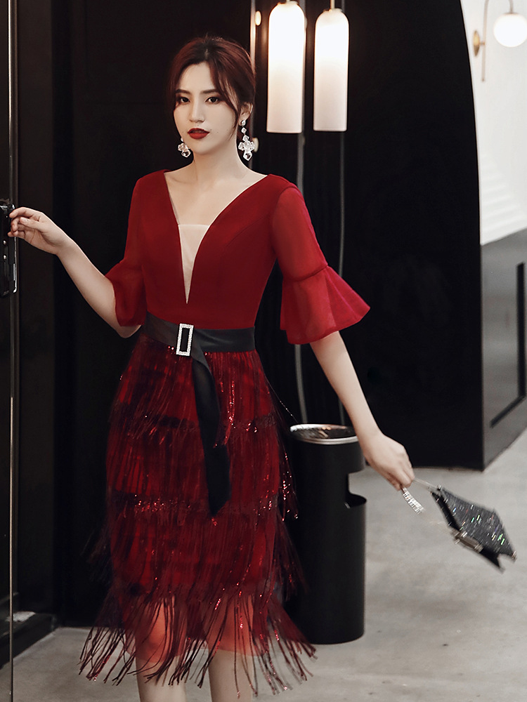 Sequin, Tassel Ishtail Dress, Short Heavy Handmade ,red Party Dress,custom Made
