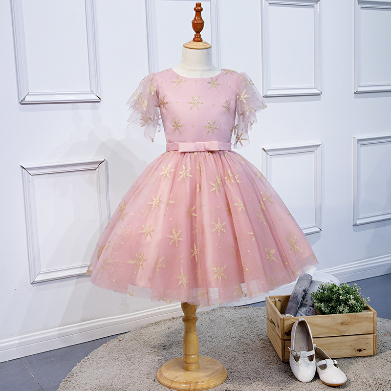 Children dress princess dress, pink girl performance dress, birthday party dress, flower child wedding dress