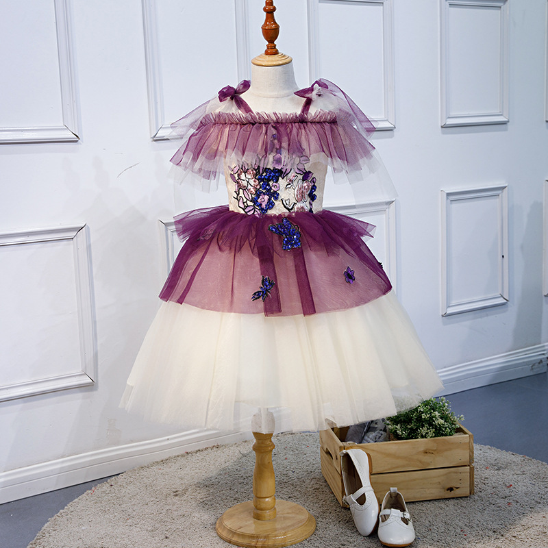 Children's dress, new girl decal mesh bouffant princess dress, flower dress, princess performance dress