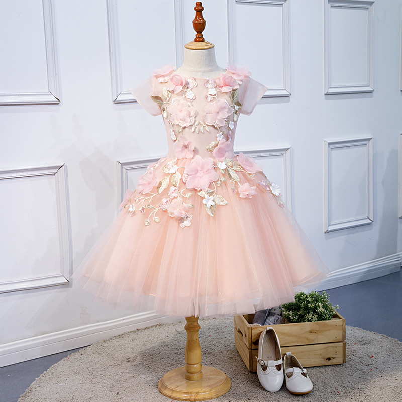 Pink Children Princess Evening Dress, Puffy Dress, Wedding Flower Girl, Birthday Flower Fairy Princess Dress,