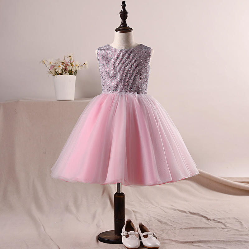 Children's dress ,princess dress, flowered baby bouffant gauze, little host evening dress, girl piano pink performance dress
