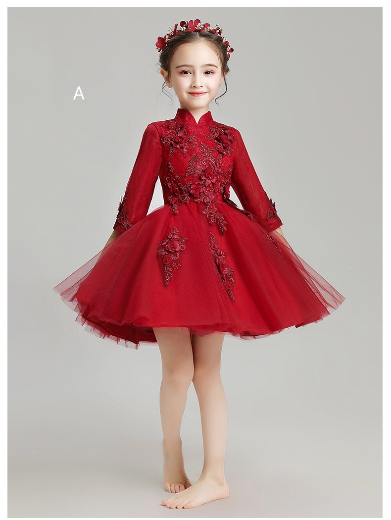 Spring Children's Dresses, Children's Red Lace Dresses, Princess Dresses, Girl's Wedding Dresses
