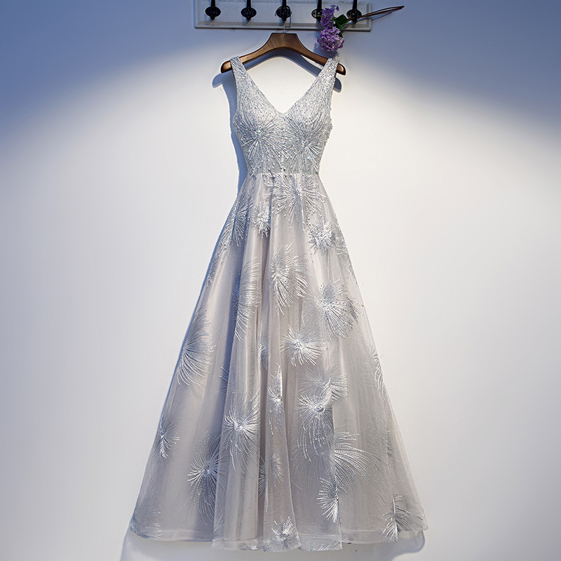 V-neck, Birthday Party Dress, Gray Party Dress Bridesmaid Dress,custom Made