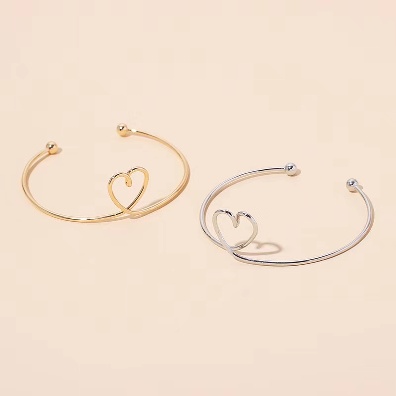 2 Pcs, Lady's Heart, Simple Open Bracelet, Accessories Heart Bracelet, Handmade