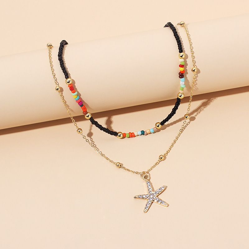 Web Celebrity Fashion Rice-bead Multi-layer Necklace, Female Minority Design Sense, Ethnic Style Star Collarbone Chain, Handmade