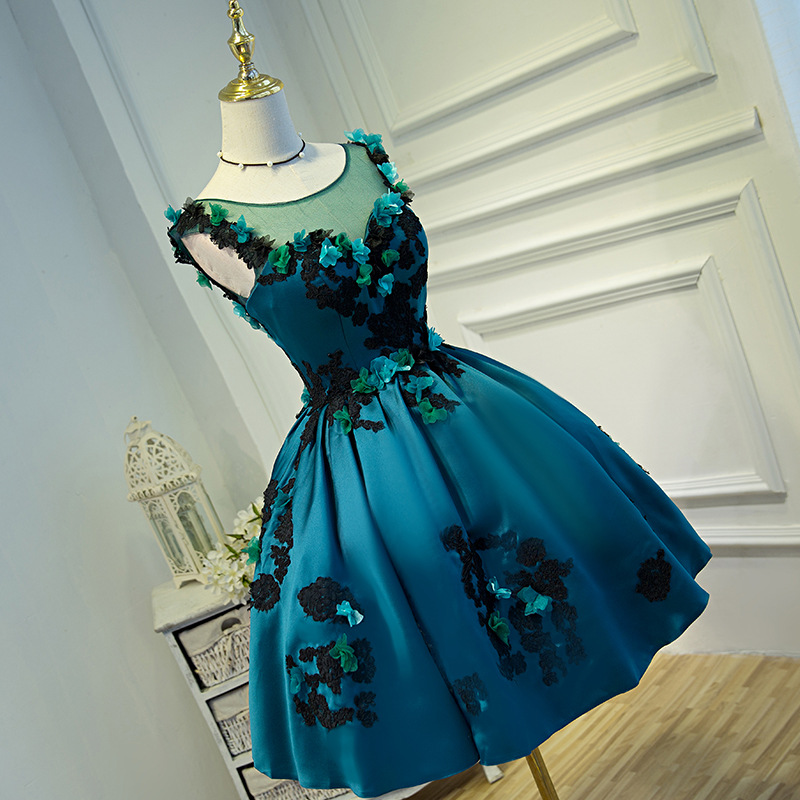 Short Homecoming Dress,sleeveless Graduation Dress With Applique,blue Mini Dress,custom Made