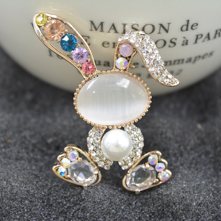 Opal Pearl Color Diamond Rabbit, Women's Top Grade Zircon Brooch , Suit Brooch, Direct
