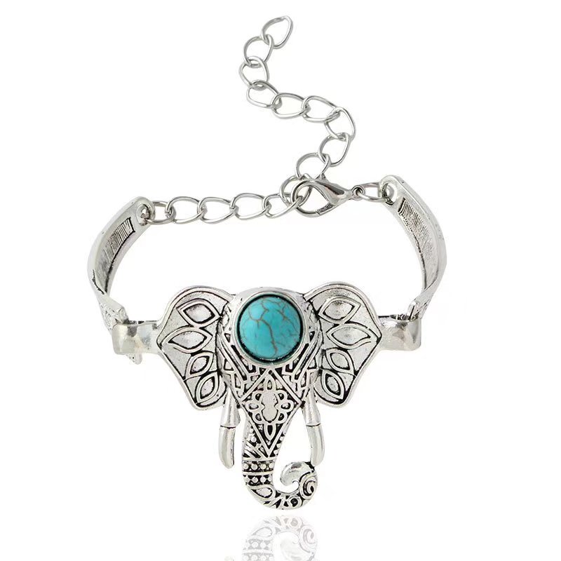 Imitation Thai Silver, Bohemian Style, Retro Long Trunk Elephant Bracelet