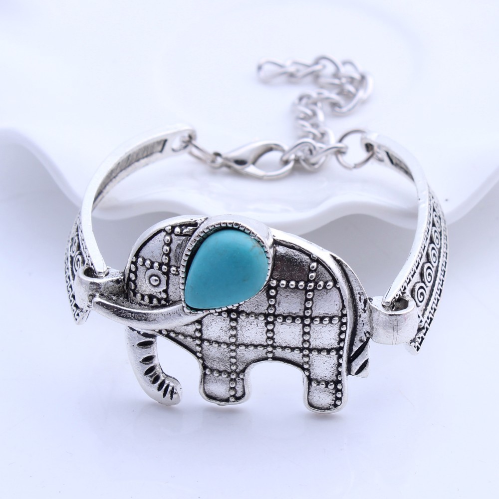 European and Nepalese bracelet, silver plated with diamond, turquoise elephant bracelet