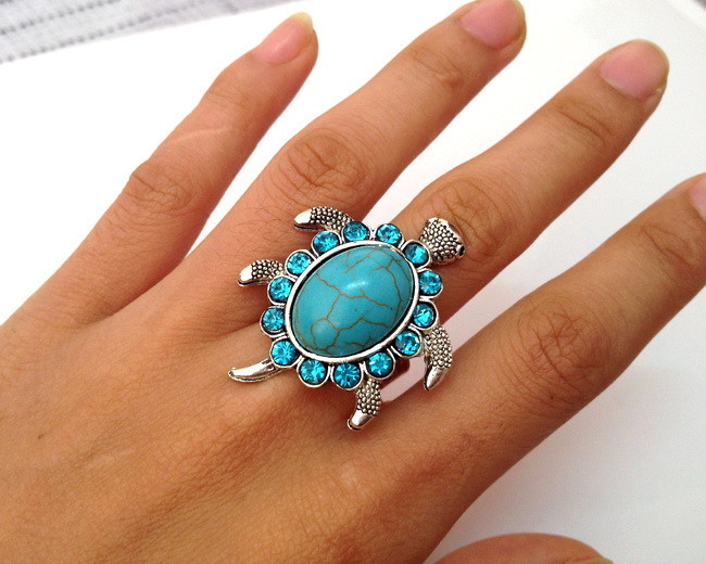 Vintage Turtle Turquoise Ring, Turtle Alloy Ring, Manufacturers Direct