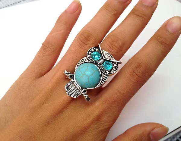 Factory Direct, hot style, Bohemian, Natural Turquoise, Owl Blue Crystal Ring