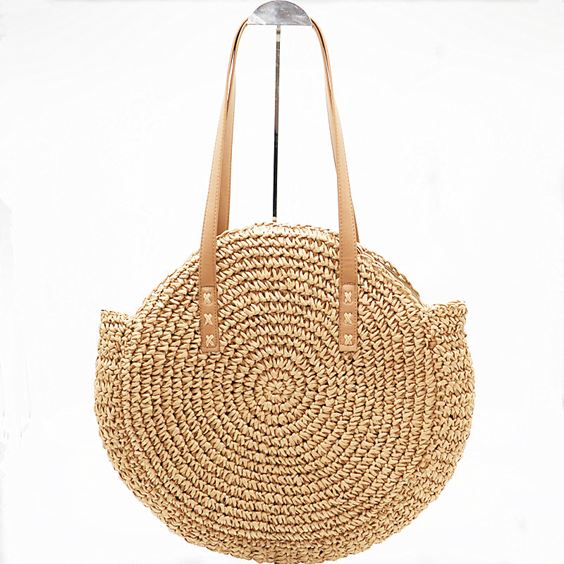 Round straw woven bags, one-shouldered women's bags, beach bags, wholesale