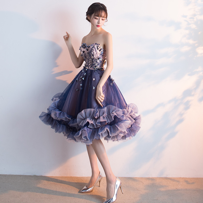 Purple Evening Dress, Short Homecoming Dress,strapless Fashion Bouffant Dress,custom Made