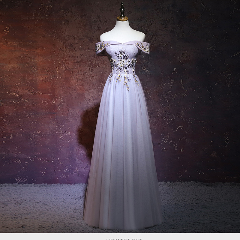 Off Shoulder Evening Dress,light Purple Prom Dress,applique Formal Dress,custom Made