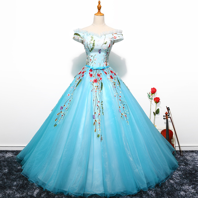 Off Shoulder Prom Dress,floral Ball Gown, Formal Dress,applique,custom Made