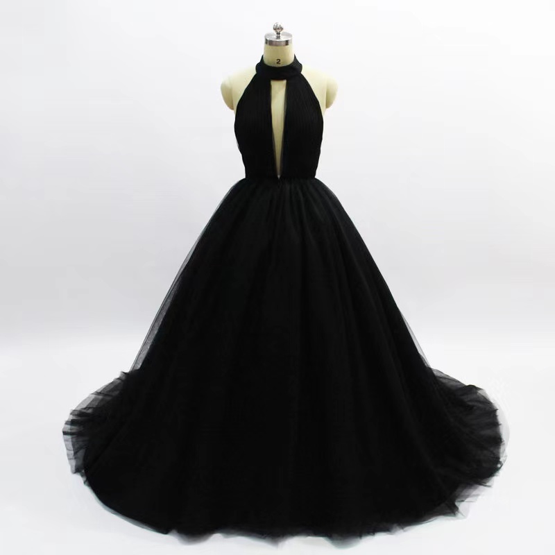 Black/red Princess Evening Dress, Backless, Halter Neck Prom Dress, Sexy Ball Dress,custom Made