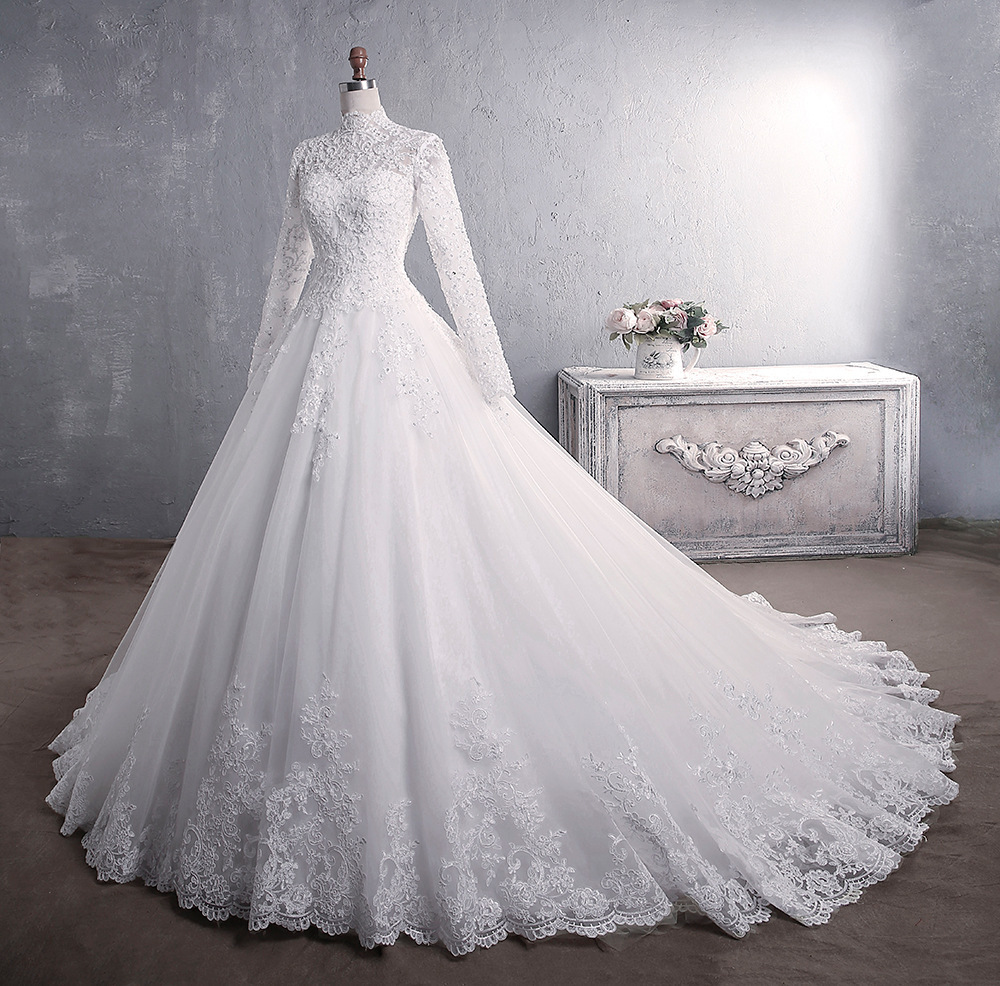 Lace Wedding Dress, High Neck Long Sleeve Wedding Dress,custom Made