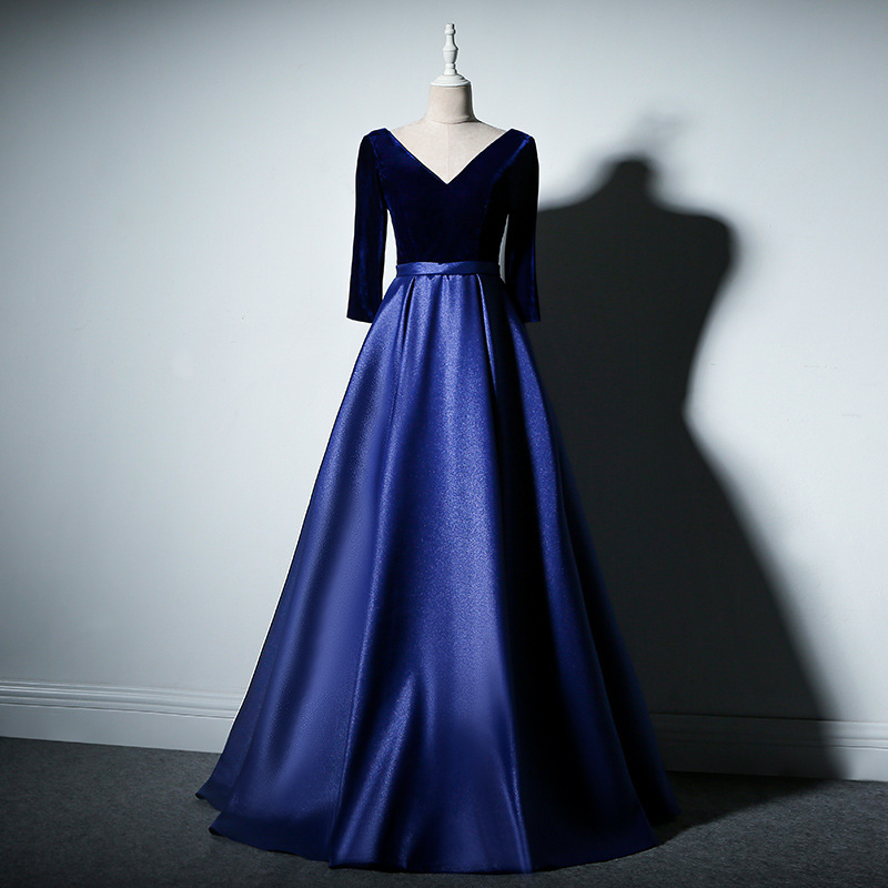 V-neck Prom Dresss,royal Blue Party Dress,long Sleeve Evening Dress,custom Made